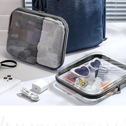 Hoolerry 3 Pcs Clear Hard Zipper Case Plastic Zipper Pouch, Black, M - color: Black, size: M