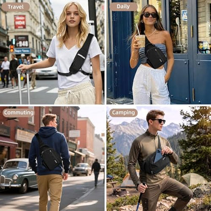 Crossbody Sling Bag, RFID Travel Hiking Sling Backpack, Compact EDC Bag - color: Black