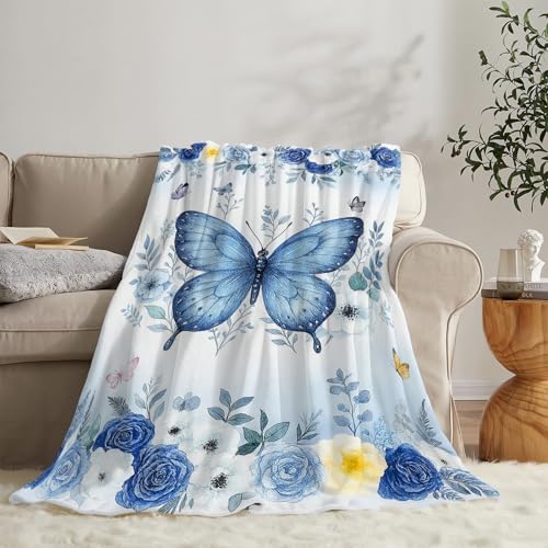 Butterfly Blanket Blue Butterflies Fleece Throw Blanket Soft Cozy Fuzzy Plush Warm Stuff Beautiful Butterfly Bedding Blankets Gifts for Girls Boys Kids Adult Men Women 60"X80" - color: Butterfly3, size: 60"x80"