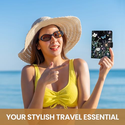 Passport Holder for Travel, RFID Blocking Wallet with Magnetic Closure - color: C-Starry Garden