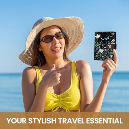 Passport Holder for Travel, RFID Blocking Wallet with Magnetic Closure - color: C-Starry Garden