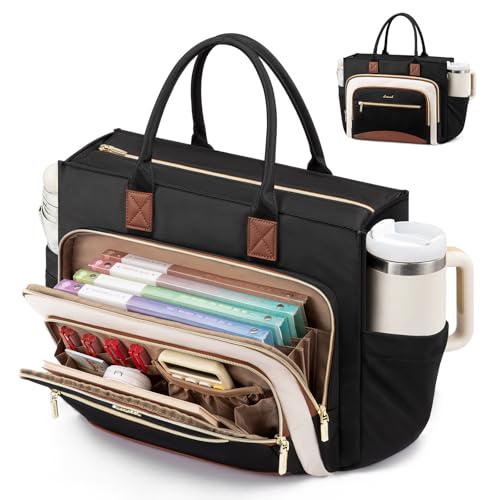 LOVEVOOK Work Tote Bags for Women,Laptop Teacher Bag With File Organizer - color: Black-white-brown, size: 17.3 inch