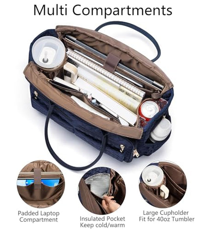 Bagstellar Teacher Tote Bag for Women, 15.6" Laptop Work Tote Computer Bag - color: Navy Blue