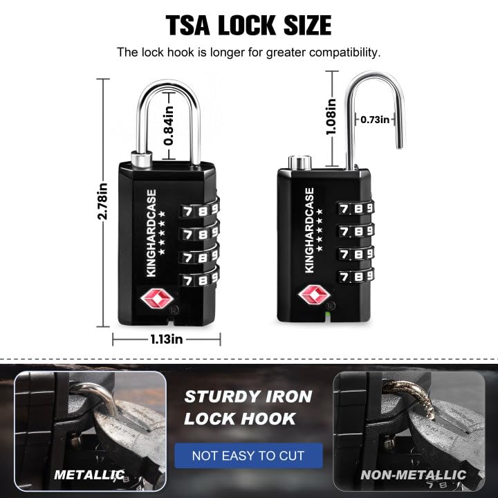 Kinghardcase 2 Pack TSA Approved Gun Locks, 4 Digit Combination Locks for Gun Case, Ammo Box, Rifle Bag, Luggage, Durable Resettable Locks with Locking Hook, Zinc Alloy, Travel Security - style: 2 Short Locks