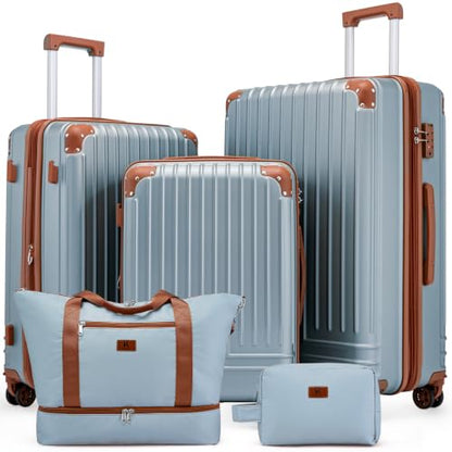 KUNEL Luggage Sets 5 Piece, Hardshell Expandable Suitcase, 20/24/28inch - color: SkyBlue