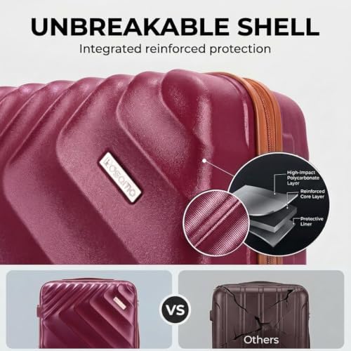 Rosamo 3-Piece Hard Shell Expandable Luggage Set, Airline Approved Carry-On - color: Red