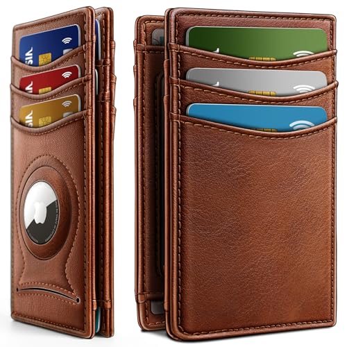 BULLIANT Slim Leather Wallet For Men 12Cards Magnetic Closure RFID Blocking - color: Brick Brown8272