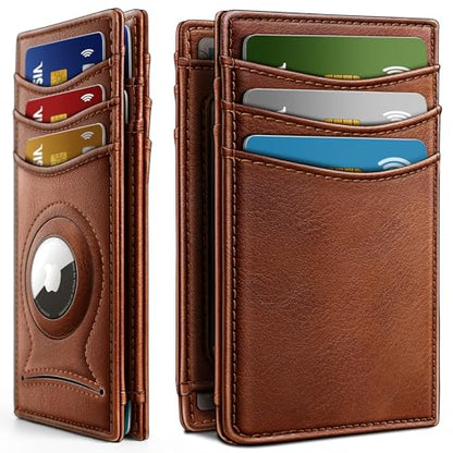 BULLIANT Slim Leather Wallet For Men 12Cards Magnetic Closure RFID Blocking - color: Brick Brown8272