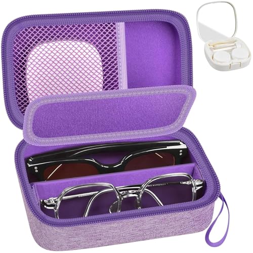 GWCASE Portable 2 in 1 Contact Lens Case and Glasses Case for 2 Pairs - color: Purple