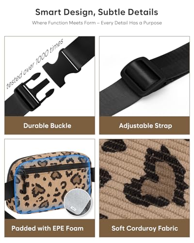 Pritent Fanny Packs for Women Crossbody Belt Bag With Zipper Back Pocket - color: Leopard Brown, size: Small