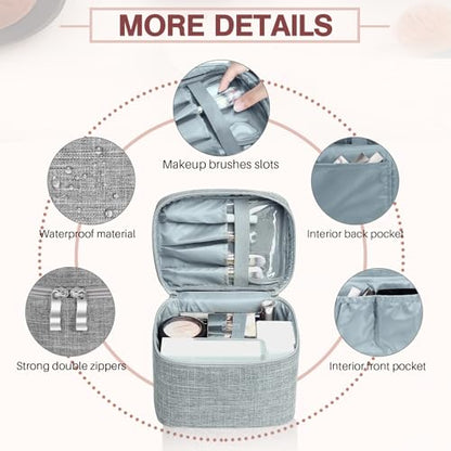 Large Makeup Bag Travel Makeup Cosmetic Bag Case Organizer Makeup Pouch with Mesh Bag Makeup Brush Holder Bag Toiletry Bags for Women - Grey - color: Grey