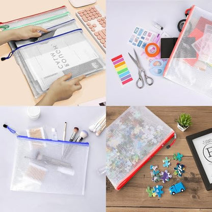 24pcs A4 Mesh Zipper Pouch Bags, Mesh Bags with Zipper Bulk, Pouches for Organization, Clear Storage Bags for Classroom, Travel, Office - size: 24PCS