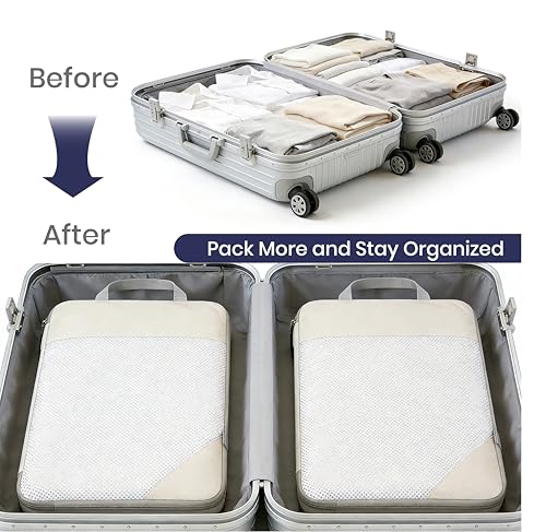 Compression Travel Packing Cubes with White Mesh, Blue, 4Pcs - color: Blue, size: Set of 4