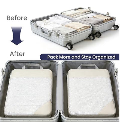 Compression Travel Packing Cubes with White Mesh, Blue, 4Pcs - color: Blue, size: Set of 4