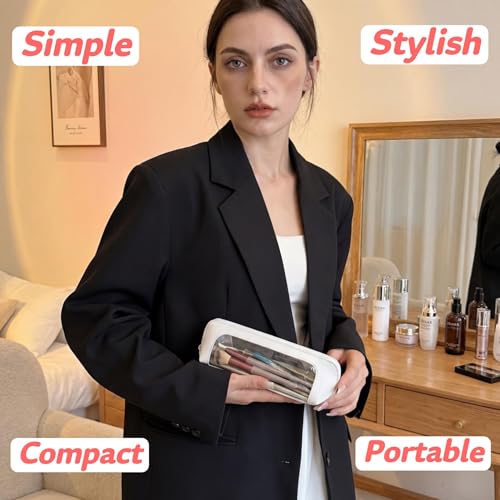 9" Clear Makeup Brush Bag, Small White Pencil Case, Multifunctional - color: White
