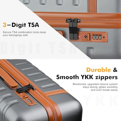 20" Carry On Luggage Set 3 Piece With Travel Backpack, YKK Zippers - color: Grey, size: 3 Piece Set (20inch)