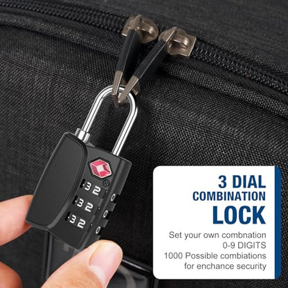 TSA Approved Cable Luggage Locks Metal 4PCS Black - size: Metal 4PCS