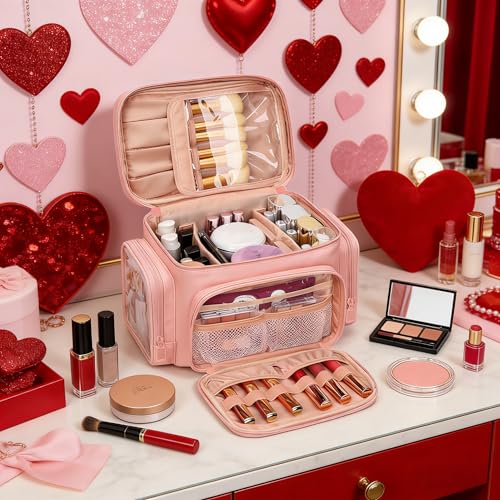 Bagmoly Large Makeup Bag, Travel Makeup Cosmetic Bag for Girls, Pink - color: 03-Pink, size: Medium