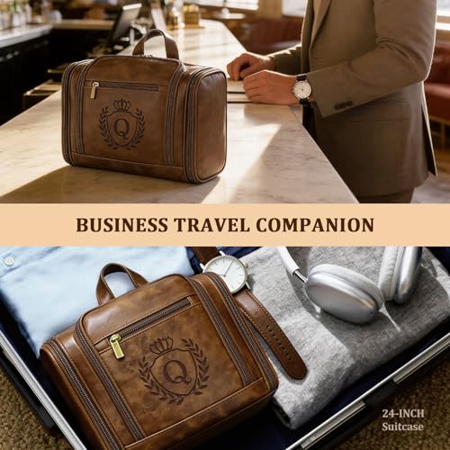Useful Christmas Birthday Gift for Men Unique Leather Toiletry Bag Q - color: Tawny, style: Q