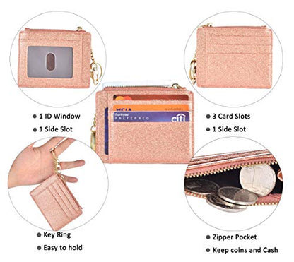 woogwin Slim RFID Credit Card Holder for Women Mini Front Pocket Wallet Purse With Keychain - color: StarGold