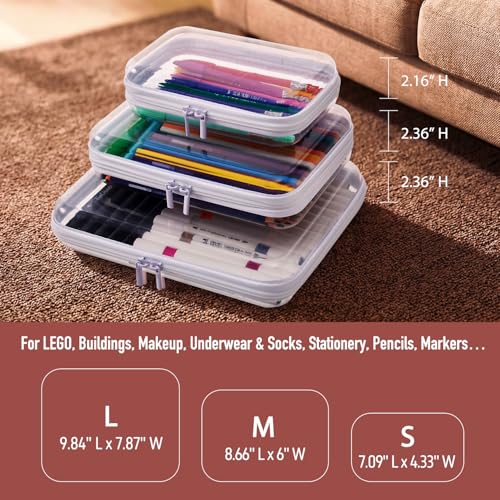 MACOPRO 2PCS Clear Hard Shell Zipper Case,Portable Cosmetic Bag with Zipper, Diaper Bag Organizing Pouches, Toy Storage Organizer Bins,Hard Plastic Case, Christmas Storage Bins - size: 2Pcs-Medium