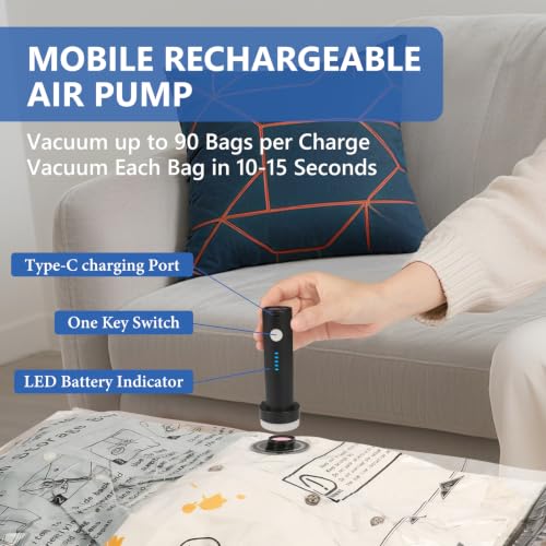18 Pack Travel Vacuum Bags for Clothing with Rechargeable Wireless Air Pump - size: 18 Combo Size (Blue)