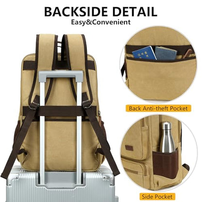 LXYGD Canvas Laptop Backpack for Men Women,Durable Travel Work Business Rucksack Bookbags Fits 15.6 Inch Notebook & Laptops,College Backpacks Computer Bag Weekender Hiking Daypack(Khaki)