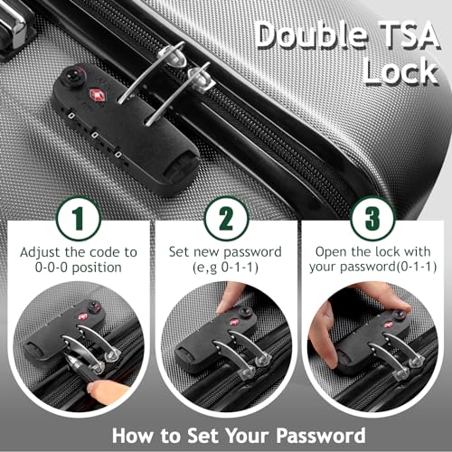 3 Piece Luggage Sets, Lightweight ABS Suitcase with 4 Spinner Wheels ＆ TSA Locks, Hardside Carry On Luggage Durable Suitcase Set for Family Travel Business - Dark Grey, 20/24/28 - color: Dark Grey