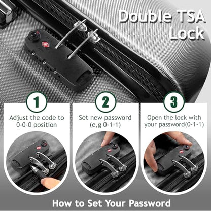 3 Piece Luggage Sets, Lightweight ABS Suitcase with 4 Spinner Wheels ＆ TSA Locks, Hardside Carry On Luggage Durable Suitcase Set for Family Travel Business - Dark Grey, 20/24/28 - color: Dark Grey