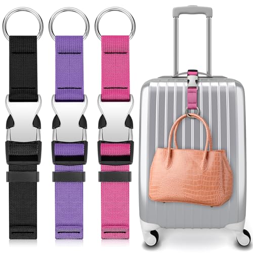 3 Pcs Jacket Gripper Straps for Travel Add a Bag Luggage Strap - color: Purple, Black, Pink