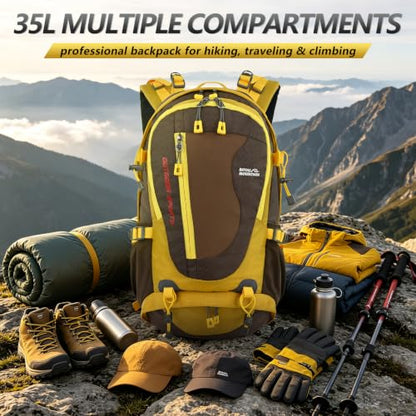 35L Water-resistant Hiking Backpack, Lightweight Backpack For Unisex (Yellow) - color: Yellow