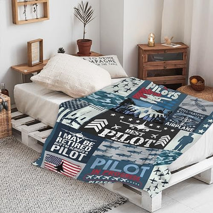 Pilot Throw Blanket Aviation Gifts for Men Adults Teen Boys - color: Pilot, size: 40” x 50“