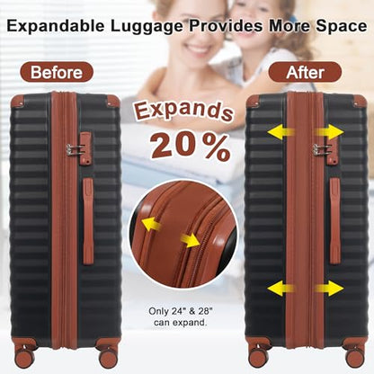 Merax Hardside Luggage Set,5 Piece Front Opening Suitcase Set.Black - color: Black and Brown, size: 5 Piece(20/24/28/DB/TB)