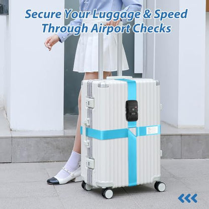 TSA Approved Luggage Straps with Combination Lock, Cross Blue - color: Cross Blue