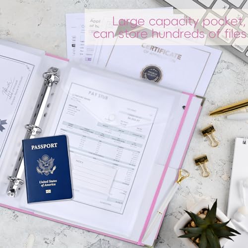 XKDOUS Important Document Organizer 3 Ring Binder Folio Folders for Papers - color: Pink