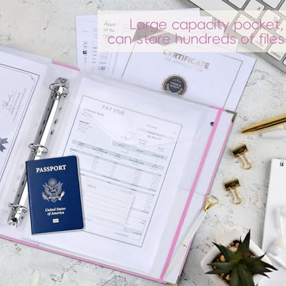 XKDOUS Important Document Organizer 3 Ring Binder Folio Folders for Papers - color: Pink