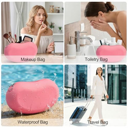 Silicone Makeup Bag for Travel, Zipper Makeup Tools Bag, Large Makeup Brush Holder, Waterpoof Toiletry Bag, Large Capacity Cosmetic Bags, Gifts for Girls Girlfriend Wife Birthday Gift (Rose pink)