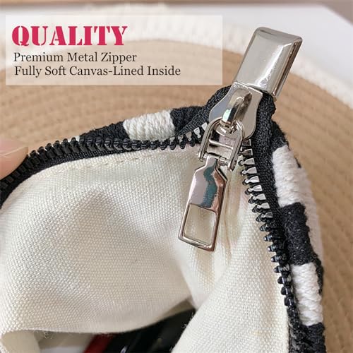 HAPPYHEIDI Aesthetic Makeup Bag Travel Cosmetic Pouch, Striped, Medium - color: Black White Striped, size: Medium