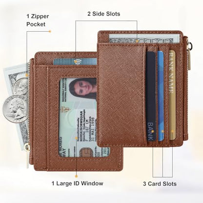 Sodsay Card Case Slim Front Pocket Wallet for Women Credit Card Holder with Keychain | Slim, Credit Card Holder, Front Pocket, with Keychain - color: CH Deep Brown