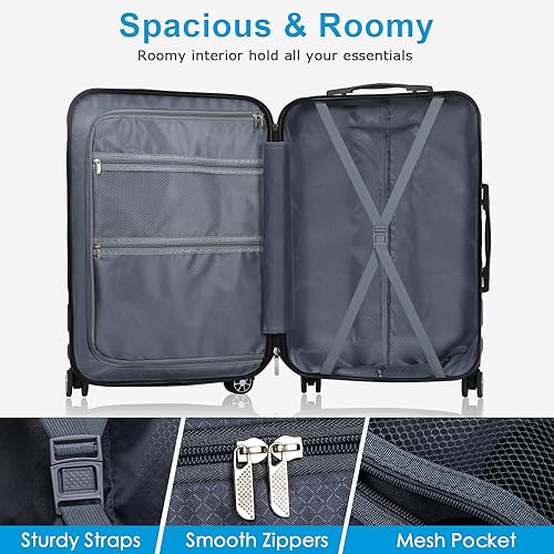 Luggage Sets Hardside Lightweight Suitcase with Spinner Wheels TSA Lock, 3-Piece Set (20/24/28) - color: SkyBlue