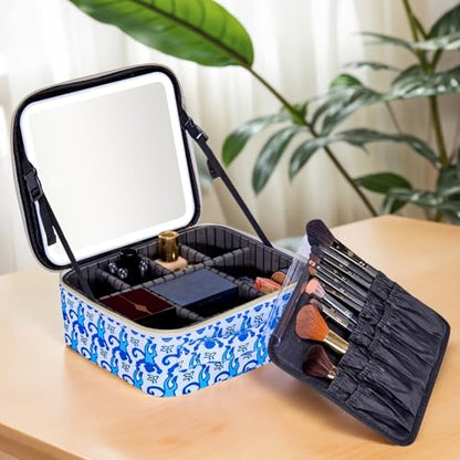 Portable Cosmetic Train Case, Travel Makeup Bag Organizer & Mirror