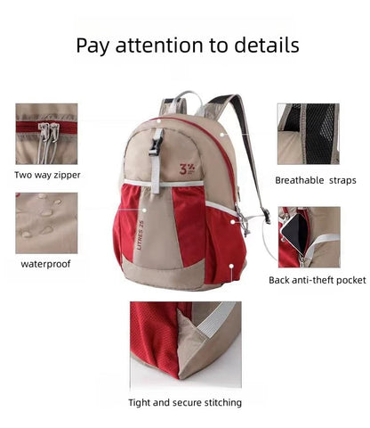 Travel lightweight foldable backpack hiking backpack splash proof compact travel backpack day pack (khaki&red) - color: Khaki&red