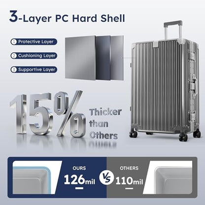 ALPHA CAMP 2 Piece Zipperless Luggage Sets with Aluminum Frame, 20/28 Inch - color: Grey, size: 20+28 Inch
