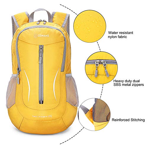 ZOMAKE Lightweight Packable Backpack 25L, Foldable Hiking Daypack - color: Yellow a, size: 25L
