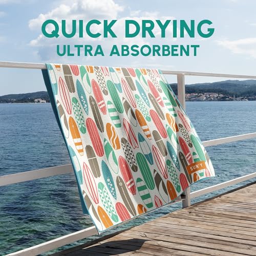 SUN'Y Waffle Microfiber Beach Towel, Sand Free, Quick Dry - Huntington - color: Huntington