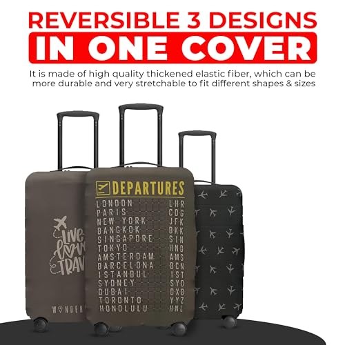 Reversible Travel Luggage Covers - 3 in 1 Design Carry on Cover - color: Charcoal Brown Departure Board, size: Large (65-71 x 43-48 x 26-30cm)