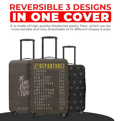 Reversible Travel Luggage Covers - 3 in 1 Design Carry on Cover - color: Charcoal Brown Departure Board, size: Large (65-71 x 43-48 x 26-30cm)