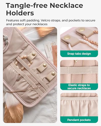 BAGSMART Travel Jewelry Organizer Case M Initial Jewelry Roll,Soft Pink - color: Pink-M, size: Small