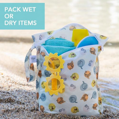 Bumkins Disney Waterproof Wet Bag for Baby, Travel, Swim Suit, Cloth Diapers, Pump Parts, Pool, Gym Clothes, Toiletry, Strap to Stroller, Daycare, Zip Reusable Bag, Packing Pouch, Winnie the Pooh - color: C2 Winnie and Friends, style: Wet Bag