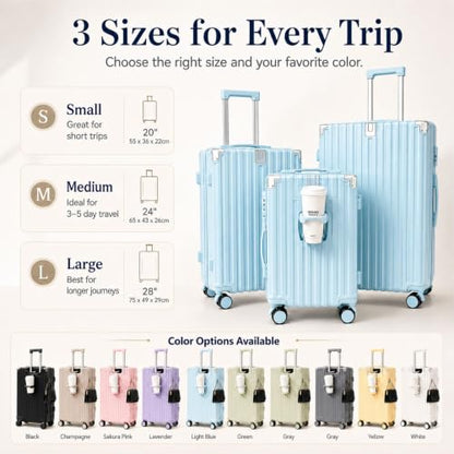 3 Piece Hardside Luggage Set with Spinner Wheels, TSA Lock, Lavender - color: light blue